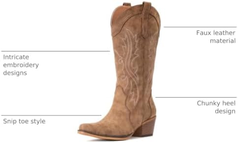 IUV Cowboy Boots For Women Western Cowgirl Boots Mid Calf Snip Toe - 2