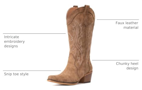 Image of IUV Cowboy Boots For Women Western Cowgirl Boots Mid Calf Snip Toe | Chunky Heel Ideal for low insteps
