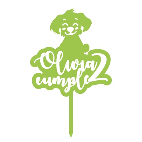 DEREGALOOS Topper de Tarta Personalizado Multicapa para Cumpleaños Infantiles. Con Nombre, Edad y Diseño de Animal. Decoración de Fiesta para Niños o Niñas. Adorno para Pasteles (Perro)