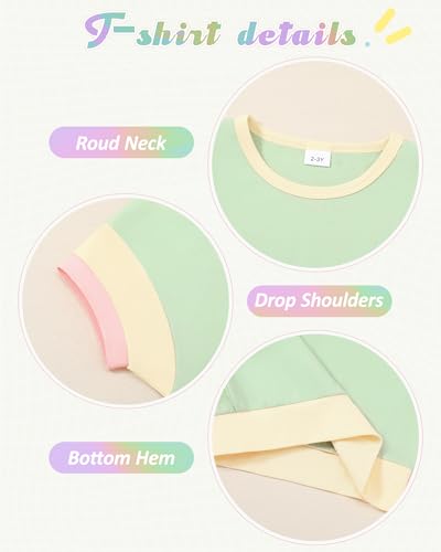 Image of SANMIO Toddler Girl Clothes Summer Girls Outfits 2 Piece Clothing Set | Color Block Short Sleeve Tops and Shorts Toddler Sweatsuit Fashion Clothing Casual Sets