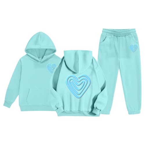 Vuncio Conjunto Invierno Niña Deportivo Sudadera Con Capucha Y Pantalones Estampado Informal Completo Chandal Running Niña Holgados Baggy Elegante Comoda Primavera Otoño (Mint Green, 2-3 Years)