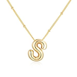 SYYHSYAL Gold Bubble Letter Necklace for Women,18k Gold Plated Balloon Initial Letter Pendant Necklace Charm Pendant Necklaces Gold Jewelry Birthday Gifts Women Teen Her Mom Grandma Wife Sister