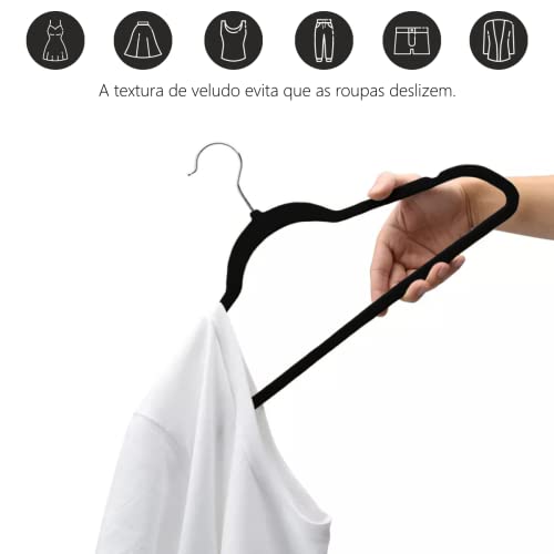 Kit 50 Cabide Veludo Slim Antideslizante Ultra Fino Preto