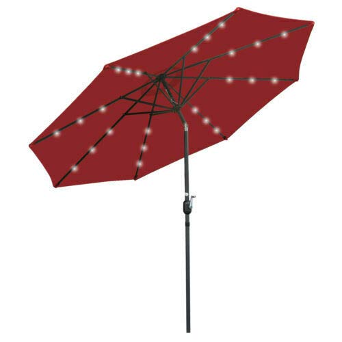 Lares Penates 10 Ft Burgundy Red Patio Umbrella With Solar Lights Led Outdoor Table Umbrellas With