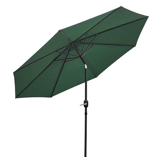 Vivo Technologies 2.7M Garden Parasol Round Garden Umbrella Sun Shading with Hand Crank, Tilt Function (UV 30+) Waterproof Parasol for Outdoor, Garden and Patio Green（Parasol Base Excludes）