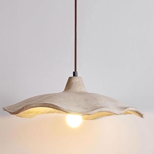 Stesulfr Suspension Luminaire rétro style Wabi Sabi pour îlot de cuisine abat-jour en béton en forme de lotus E27 lustre de plafond en ciment gris clair...