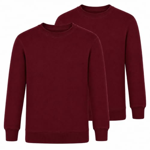 Image of L S U PACK OF 2 BOY/KIDS SCHOOL JUMPERS CREW NECK, ROUND NECK UNIFORM FLEECE SWEATSHIRT JUMPER (5-6 Years, Wine/Maroon)