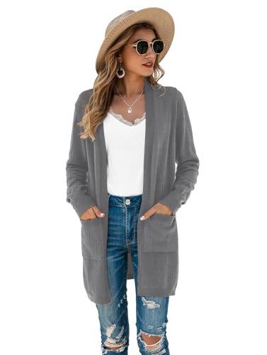 Image of Cardigan Sweaters for Women Long Sleeve Open Front Casual Knit Fall Coat Oversized Soft Outwear with Pockets