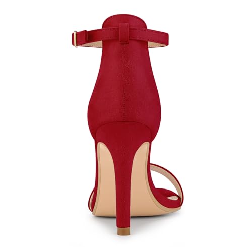 Allegra K Allegra K Women's Suede Ankle Strap High Stiletto Heels Red Sandals 6 M US