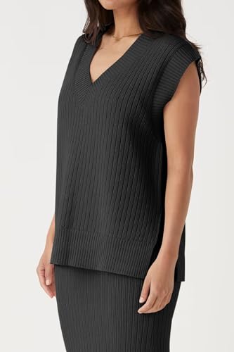 HAEOF Womens V Neck Sweater Vest 2025 Spring Summer Casual Loose Fit Sleeveless Split Hem Ribbed Knit Tank Tops3