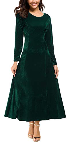 Image of Urban CoCo Women's Elegant Velvet Midi Dress Scoop Neck Long Sleeve Ruched