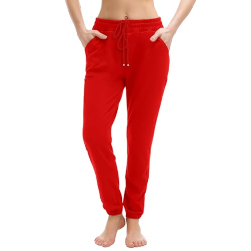Walifrey Womens Joggers with Pockets, Drawstring Sweatpants Women for Lounging Jogging Gym and Workout BrightRed,1 Pack BrightRed S