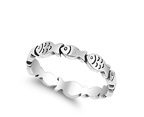 Eternity Cute Little Fish Fashion Ring New .925 Sterling Silver Band Sizes 4-103