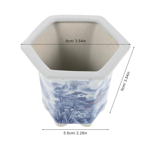 Pot de fleurs porcelaine bleu et blanc 9cm avec drainage pour succulente