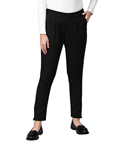 Image of Yash Gallery Women's Regular Fit Mid Rise Solid Cotton Slub Ankle Length Regular Trouser Pant