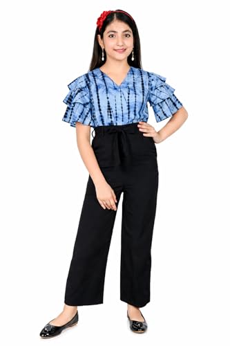 Image of Girls Flared Sleeves Printed Jumpsuit-66