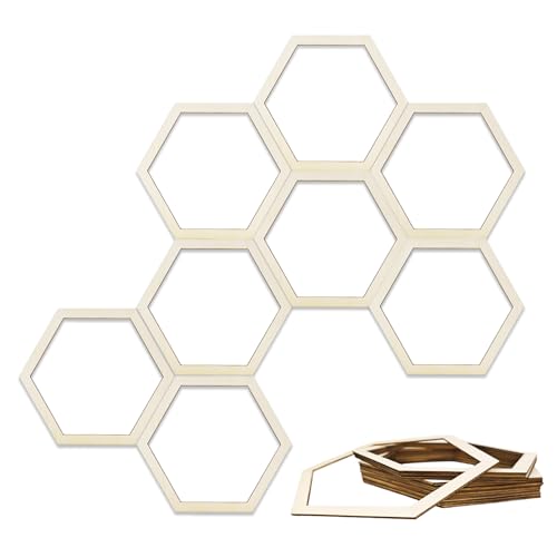 AOCEAN 8 Pcs Wooden Honeycomb Decorations Unfinished Hexagon Wall Beehive Decor Bee Decorations for Home Birthday Party DIY Decor