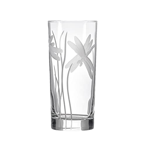 Rolf Glass Dragonfly Highball Glass 15 Ounce - Set Of 4 Cooler Glasses – Lead-Free Glass - Etched Drinking Glass With Heavy Base - Made In The Usa #TOP1