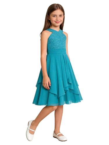 Robe festive fille en mousseline plissée et strass pour demoiselle d'honneur