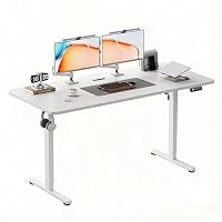 LUNOVA Electric Standing Desk 140cm,Height Adjustable Sit Stand,140x60cm Large Home Office Workstation,with Splice Board and Hooks,White