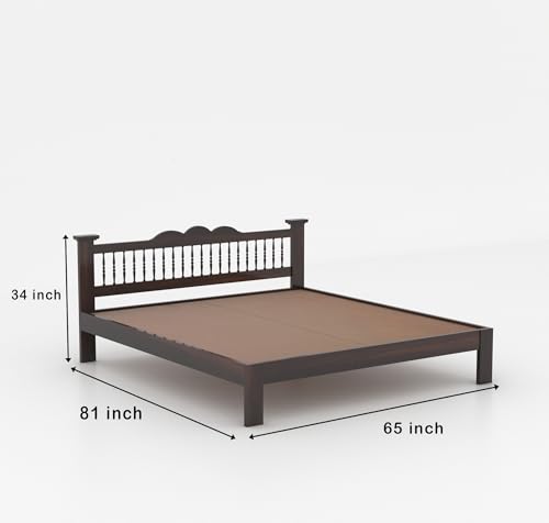 Image of Solid Sheesham Wood Queen Size Bed Without Storage for Bedroom Solid Wooden Furniture Beds for Home Living Room (Walnut Finish)