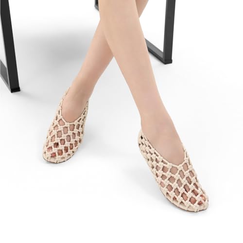 Mesh Ballet Flats for Women Faux Leather Mary Jane Shoes with