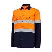 Hard Yakka Men's Hi Vis Two Tone Cotton Drill Long Sleeve Shirt with Tape, Orange/Navy, 3X-Large