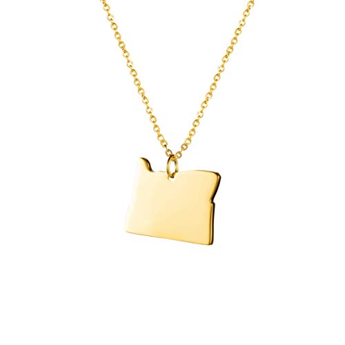 Yiyang 14k Gold Oregon State Necklace Pendant Country Map OR Pendant Charm Jewelry Gift for Women Teens