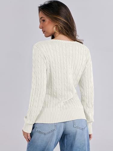 Image of ANRABESS Women's Cable Knit V Neck Fitted Sweaters