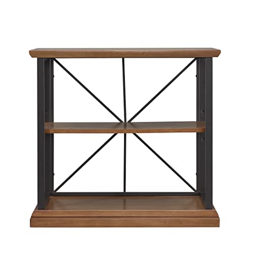 Image of Leick Home Finnick Mixed Metal Bookshelf, Wood, Gray Steel, 2 Shelves, Easy Assembly, Freestanding Bookcase for Living Room or Office, Industrial Design, 32 in W x 30 in H x 12 in D, Item 11832-WLGM
