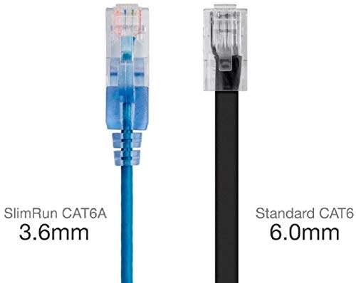 Image of Monoprice Cat6A 20ft Blue 5-Pk Patch Cable UTP 30AWG 10G Pure Bare Copper Snagless RJ45 SlimRun Series Ethernet Cable
