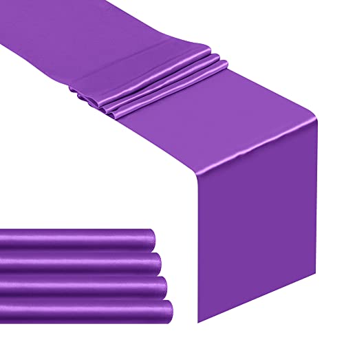 Paquete de 5 caminos de mesa de satén de 12 x 108 pulgadas de largo, camino de mesa de seda satinada para boda, cumpleaños, recepción, banquete, decoración de fiestas (morado, paquete de 5)