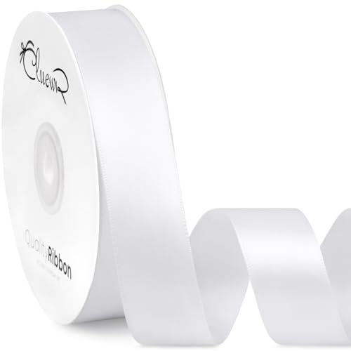 CLUEWR Double Faced White Satin Ribbon, 1 Inch, 50 Yards