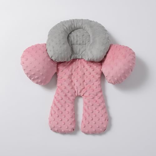 ベビーカーシート ベビーカー クッション 分離可能な枕クッション 頭部保護 防寒 柔らかい 通気 取付簡単 洗濯でき 春夏秋冬通用 (ピンク)