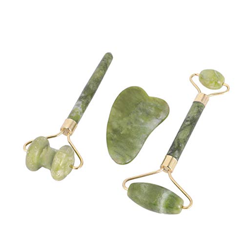 FRCOLOR 1 conjunto de rolo de quartzo para rosto de jade com rolo de quartzo Gua Sha raspagem, ferra