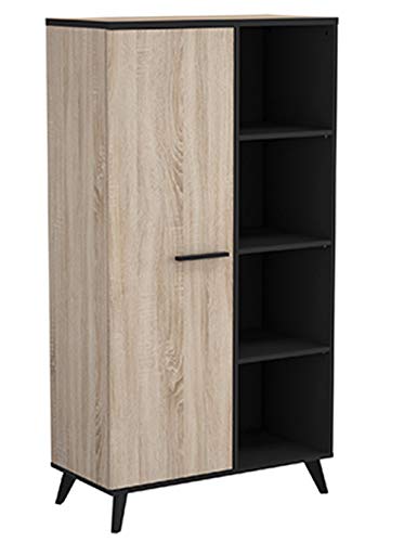 Bahut de Rangement Coloris chêne Brosse/Noir Mat - 83 x 153,9 x 39,2 cm -PEGANE-