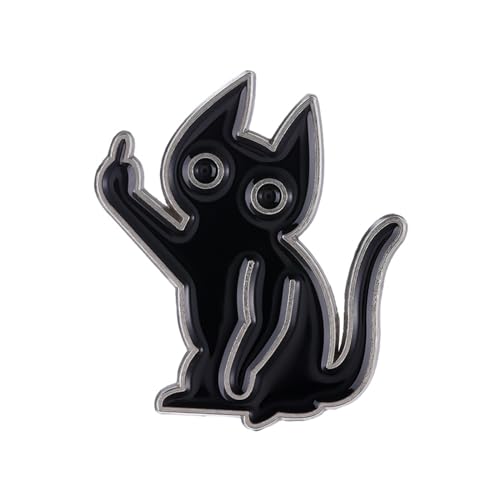 Image of Funny Cat with Middle Finger Brooch Pin - Creative Humor Animal Give the Finger Gesture Lapel Badge