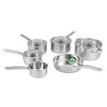 Salter Signature 6 Piece Stainless Steel Pan Set – Induction Suitable Cookware Set with 14, 16, 18 & 20 cm Saucepans, 24 cm Frying Pan & Stockpot, Glass Lids, Dishwasher Safe, 10 Year Guarantee