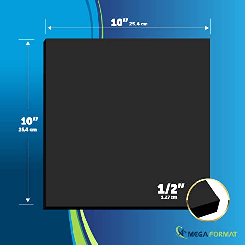 Image of Mega Format Expanded PVC Plastic Sheets - 10 inch X 10 inch Rigid Black Sheet for Crafts, Signage, & Displays - Sintra, Celtec PVC Board - Waterproof for Outdoors Use - 1 /2 inch 12mm Thick - 1-Pk-Black