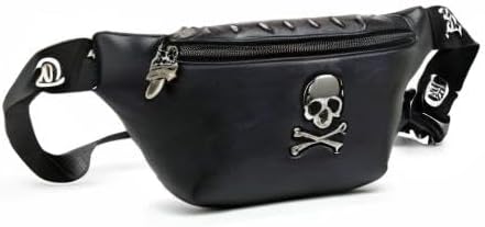 Leather Fanny Packs for Women,Skull Design Leather Waist Bag Black Fanny Pack Men Bum Bags for Women Crossbody Belt Bag Fashion Waist Pack for Holiday Festival Travel Running Hiking (Skull -2) - Image 8