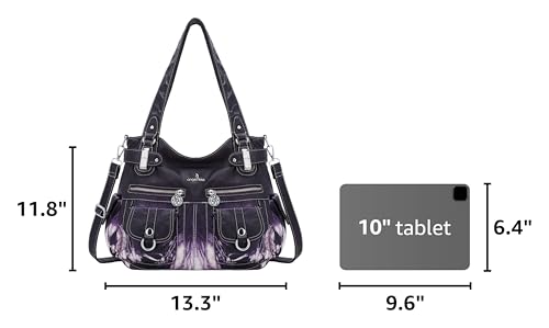 Image of Angel Kiss Women's Designer Handbag Large Double Zipper Multi Pocket Washed Leather Purse