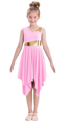 yrsZX Girl\'s Praise Dance Tunic Dress Irregular Hem Flowy Skirt Worship Liturgical Lyrical Dance Costume Pink, Tag 160