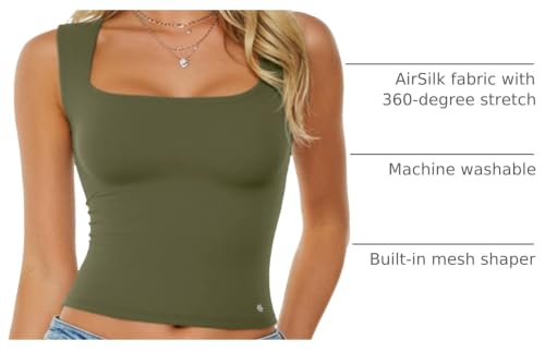 Image of Popilush Tank Tops for Women Square Neck Shapewear Tummy Control Shirts Sleeveless Basic Double Lined Going Out Top