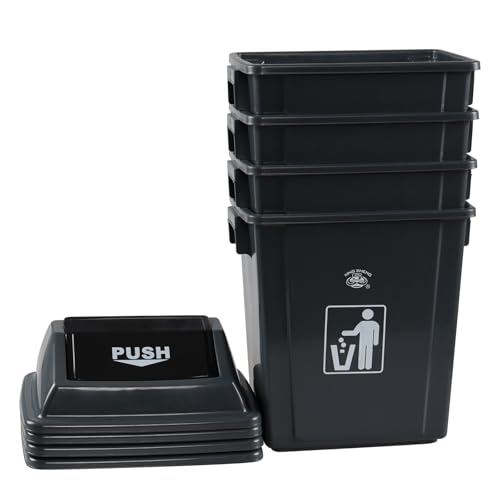 Caneca de basura plástica rectangular 6 galones, gris, 4 unidades miniatura 7