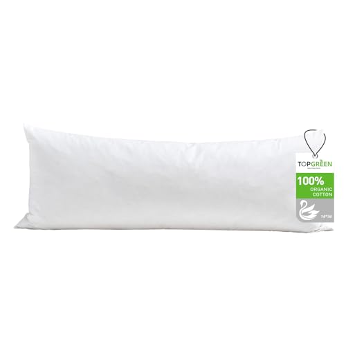 Image of TOPGREEN Organic Feathers Down Lumbar Pillow Insert 14x36, White | 100% Organic and Double-Layer Down-Proof Cotton Cover, Ethical-Sourced Feather Down Filling, Soft Yet Supportive