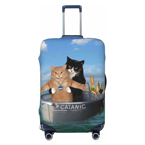 Travel Luggage Cover Protector - Two Brave Cats Are Floating On The Sea Iceberg Washable Suitcase Covers For 18-32 Inch Luggage