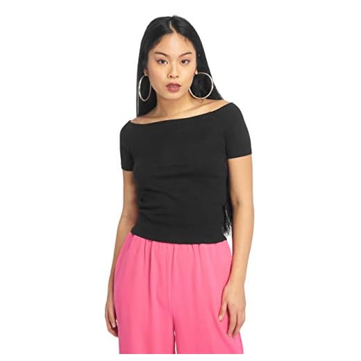 Urban Classics Ladies Off Shoulder Rib tee Camiseta, Negro, M para Mujer