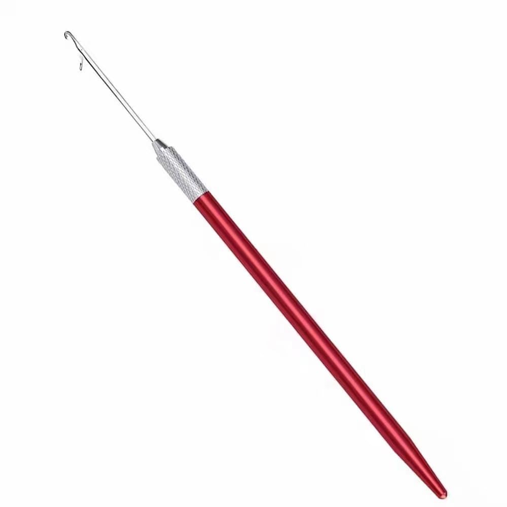 NIACONN 2 Pcs Metal Removable Hair Tinsel Tool - Hair Loop Threader Hook & Pulling Hook Needle for Hair Extension (Red)