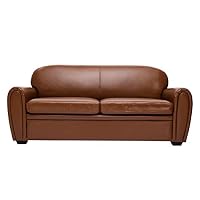 Miliboo Canapé Convertible Vintage 3 Places Cuir Marron et Bois Noir avec Matelas 9 cm Club