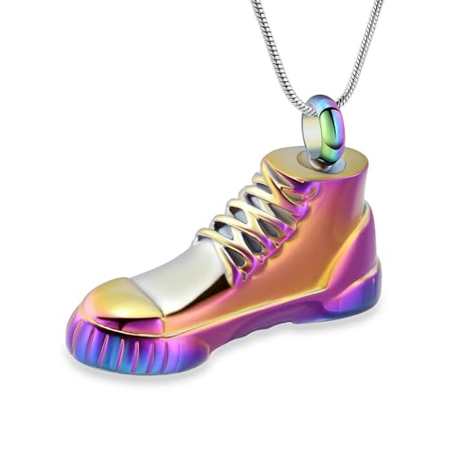 GMLRTOSPT Collar de urna Personalizado con Colgante de Zapatos Chapado en Oro de Acero Inoxidable para Cenizas humanas de Perro, Perfume para Hombre y Mujer, joyería de Recuerdo Colorida.